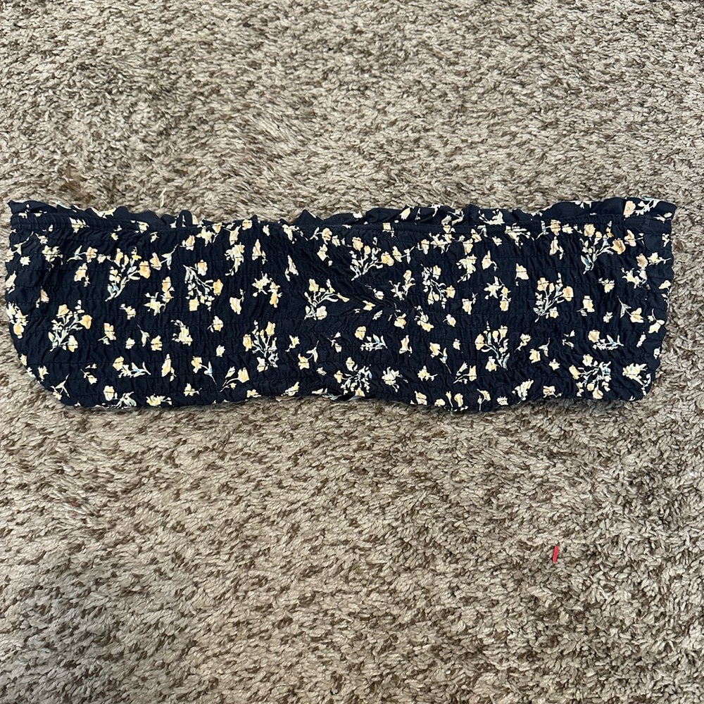 Navy blue bathing suit tube top with flowers